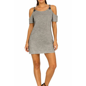 Michael Kors Dress XL Gray Cold Shoulder Mini Stretch Chain Strap Lined XL